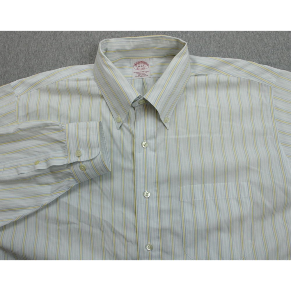 Brooks Brothers Shirt Mens 17 - 34/35 Striped 100% Cotton Non Iron Button Down
